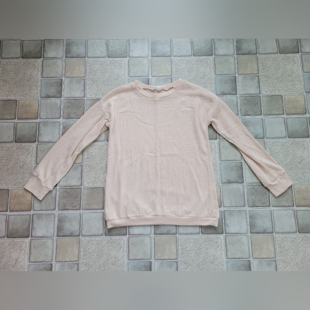 Glamour Farms Women's Cream Waffle Knit Long Sleeve Shirt Size Small